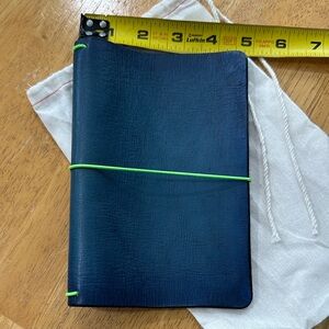 The Leather Quill shoppe Blue Leather Traveler's Notebook with Lime Elastic Band